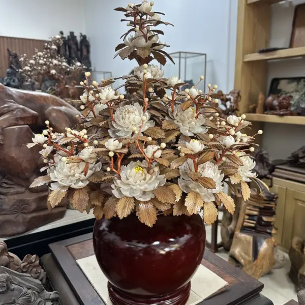 Bình Hoa Trắng Ban Mai Lá Gỗ Sưa, Bình Cẩm Tây Bắc MQ06