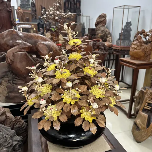 Bình Hoa Mai Vàng - Lá Gỗ Sưa, Bình Cẩm Tây Bắc MQ07