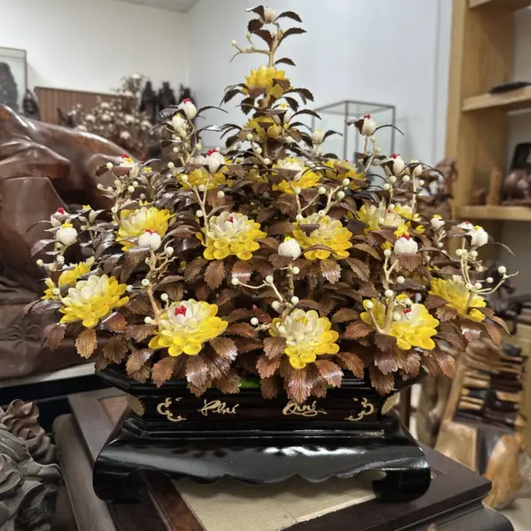 Bình Hoa Mai Vàng - Lá Gỗ Sưa, Bình Gỗ Mun Hoa MQ08