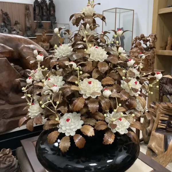 Bình Hoa Trắng Ban Mai Lá Gỗ Sưa, Bình Cẩm Tây Bắc G22