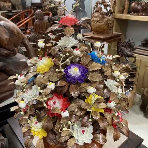 Bình Hoa Ngũ Sắc– Lá Gỗ Sưa, Bình Gỗ Hương Đá G20