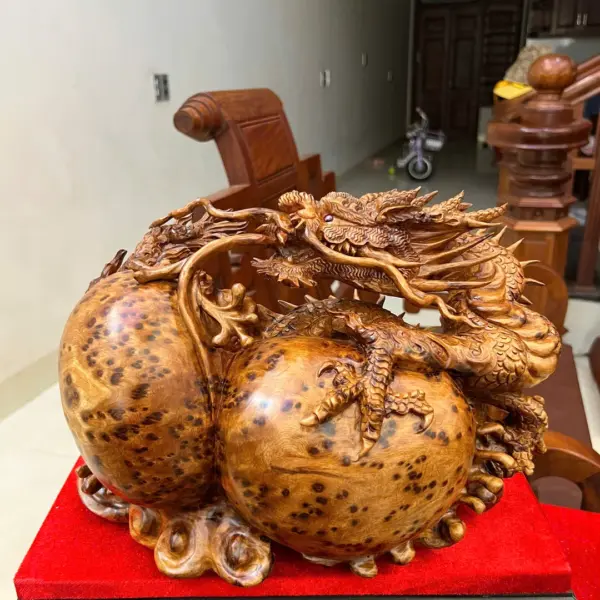 Tượng Gỗ Nhất Long Vờn Ngọc Nu Ngọc Am Liền Khối