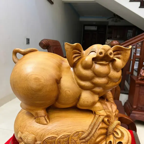 Heo Nằm Bao Tiền To Đẹp Gỗ Ngọc Am Liền Khối